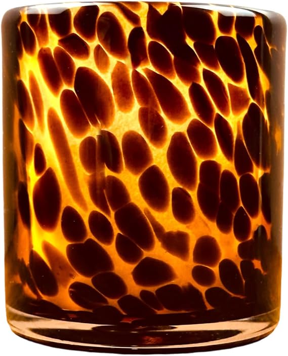 Hapton House Tortoise Shell Glass Candle Holder - Votive and Tealight Candle Holder - Leopard Print - Cheetah Print - Animal Print - Tortoiseshell - Candle Jar - Wedding - Holiday Decor - Medium