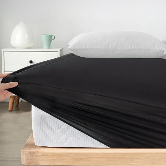 Twin Fitted Sheet Only, Soft & Cozy Twin Size Bed Sheets for Boy Kids Black