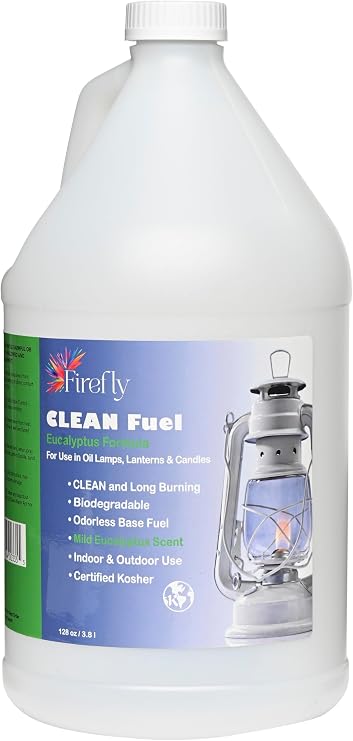 Firefly Fuel Clean - Eucalyptus Lamp Oil - Smokeless 1 Gallon | Kosher Certified, Paraffin-Based Formula, Made In USA, Virtually Odorless Burn, For Wick-Fed Lanterns And Torches