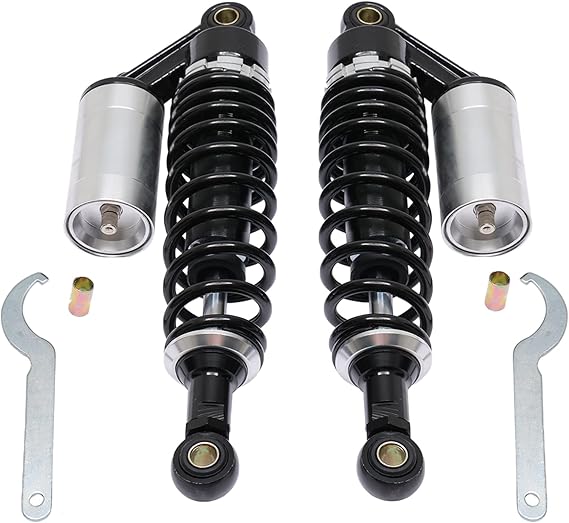320mm Universal Motorcycle Rear Air Shock Absorbers Adjustable Rear Shock For Honda Kawasaki Suzuki Yamaha Go Kart dirt Scooters Street Sport Bike 12.6" Black Silver 2pc