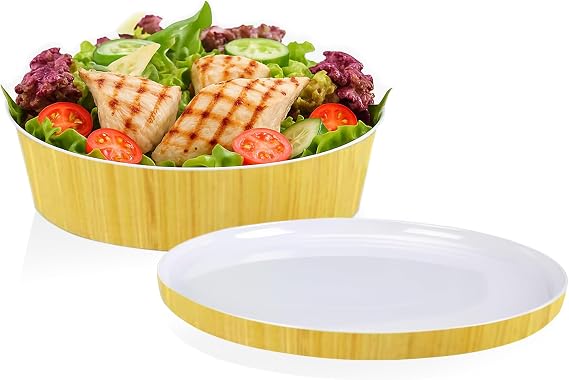 IMPULSE! Rimini Medium Bamboo Bowl - Dual-Purpose Lid/Plate, Dishwasher Safe, Meal Prep, Pasta, Fruits, Salad, Melamine Serving Bowl - 3.9 inches