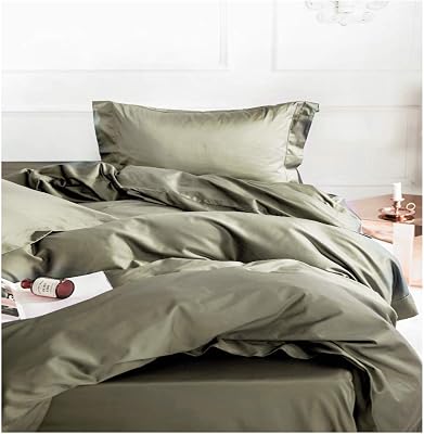 Solid Color Egyptian Cotton Duvet Cover Luxury Bedding Set High Thread Count Long Staple Sateen Weave Silky Soft Breathable Pima Quality Bed Linen Olive, Queen