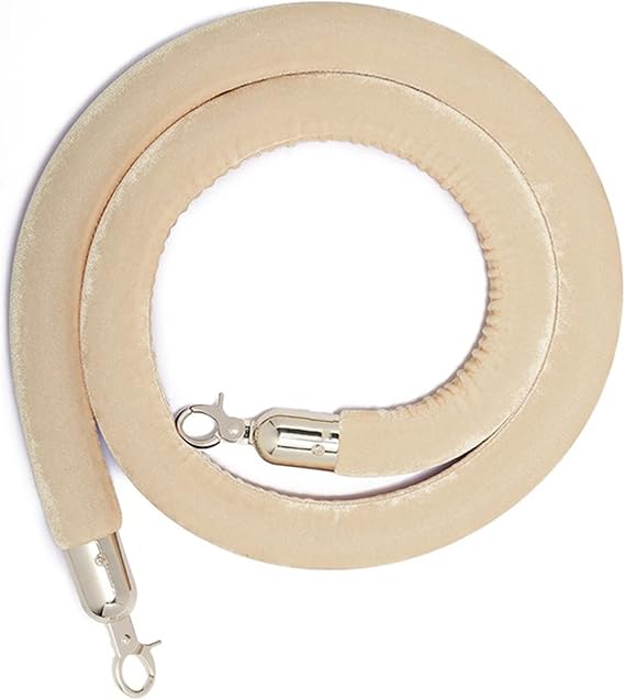 red Carpet Ropes, Crowd Control Barriers for Stanchion Posts Queue Pole, Rope Safety Barrier with Silver Plated Hooks, Thick Stanchion Queue Barrier Rope for Carpet Events(Beige,6ft/185cm)