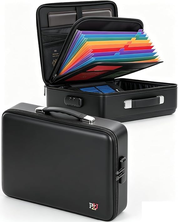 Fireproof Document Box - Hard-Shell Design Waterproof & Fireproof Document Safe with Lock, Fire Box Safe for Documents, Laptops, Passports Ex.16.5 x 12 x 5 inches, Black
