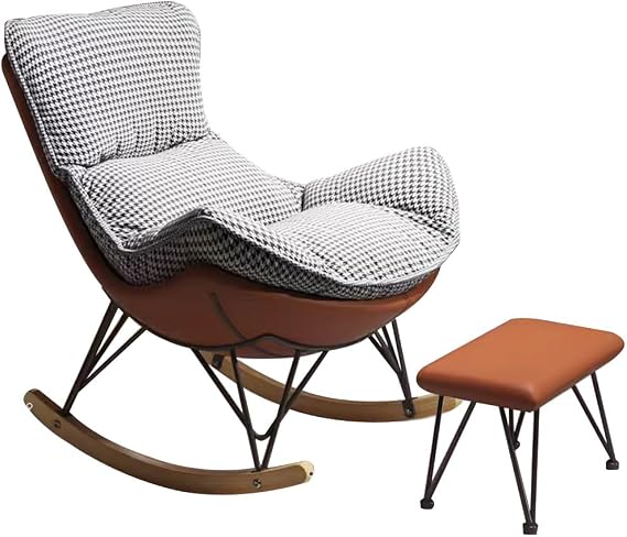 Rocking Chair Mid Century Lounge Chairs Recliner Chair Single Sofa Seat Armchair, Lawn Chairs Reclining Video Chair Lazy Sofa Chair For Bedroom, Balcony, Living Room ( Color : Orange B with footrest )