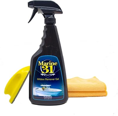 Marine 31 Mildew Stain Remover Gel Cleaner Kit | Removes Stains from Boats, Homes, Patios, Bathrooms, Showers | Includes Interior Scrub Brush & Microfiber Towels | M31-375KITGEL-1 | 20oz