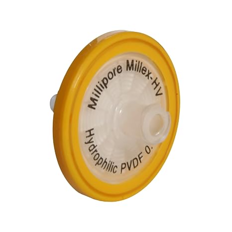 Millipore SLHV033NS PVDF Hydrophilic Millex-HV Non-Sterile Syringe Filter Unit, 0.45 Micron, 33mm Diameter, Yellow (Pack of 50)