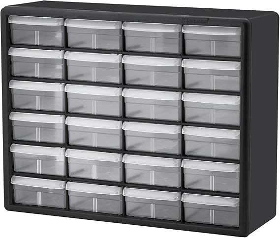 Akro-Mils 24-Drawer Plastic Storage Cabinet, 20"W x 6"D x 16"H, Black | Plastic Cabinet w/ Drawers for Garage Organization, Beads, Building Bricks Storage, Teacher Toolbox, Makeup Organizer, 10724