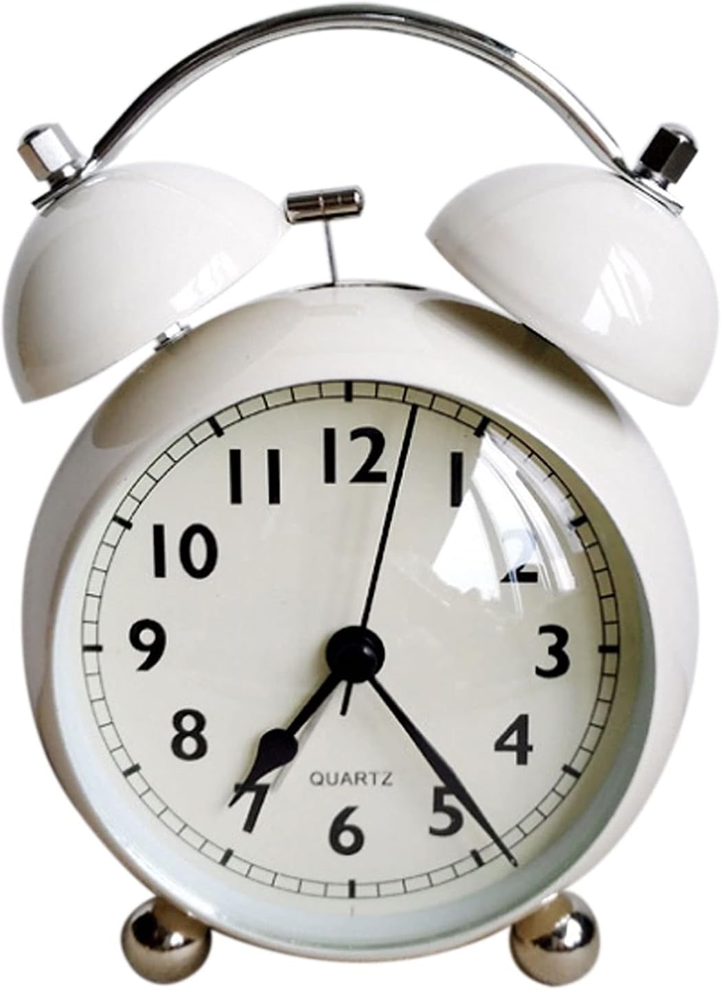Loud Twin Bell Alarm Clock with Backlight for Bedroom Non Ticking Battery Desk Clock Creamy White