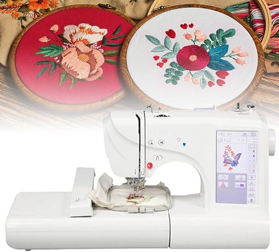 Electric Embroidery Machine, Automatic Sewing Machine with Large LCD Touch Screen, 158 Built-in Designs, 210 Characters, 30 Pattern Borders & USB Port, Easy to Sew