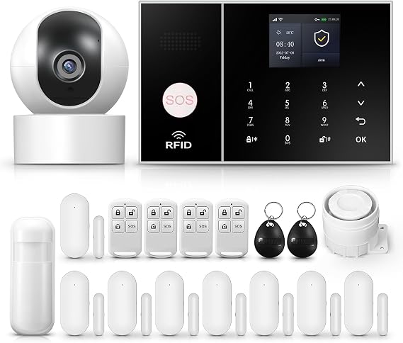 LWOHSI Home Alarm System,GSM/WiFi Professional Home Security Systems with Door/Window Sensors,Motion Sensors,Loud Siren,Phone App Instant Alerts,LCD Display Screen,Work with Alexa and Google