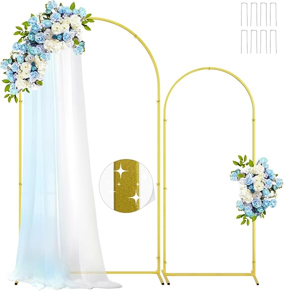 Arch Backdrop Stand, 2 Set, Gold, 7.2FT x 4FT & 6FT x 2.6FT