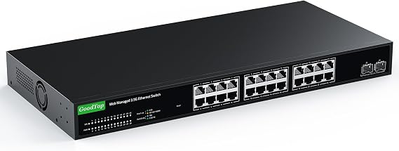 26-Port 2.5Gb Managed Switch, 24 x 2.5G RJ45, 2 x 10G SFP+ | 160Gbps Bandwidth | VLAN/QOS/LACP/DHCP | 2.5 Gigabit Ethernet Switch | Metal Housing | Fan Cooling | 1U Rack