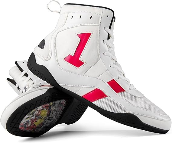 Men Boxing Shoes - Lightweight Training Shoes with High Support High Traction Breathable Lace Up Boxer Kickboxing Boots for Women