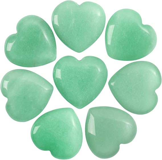 CASMON 8 Pcs Natural Green Aventurine Heart Love Stones (1 Inches), Puff Hearts Healing Palm Crystal Set with Gift Box for Chakra Reiki Home Decor | Smooth Polished Love Pocket Stone with Delicate Gift Package, Ideal for Chakra Balancing, Reiki Healing, Home Crystal Decor