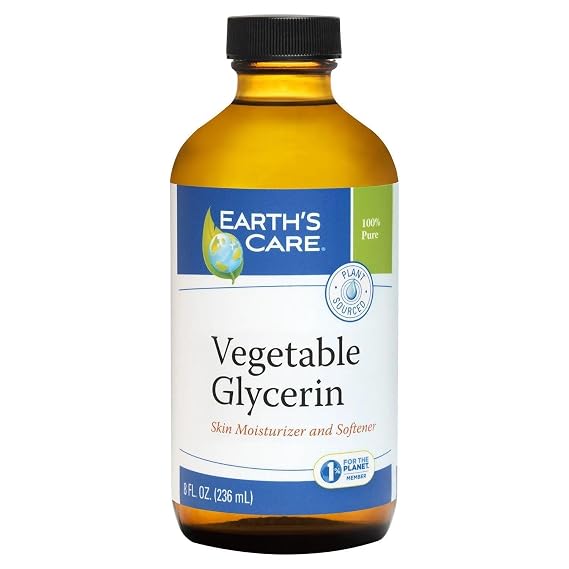 Earth's Care Vegetable Glycerin, 100% Pure Liquid Glycerine for Hair, Skin and DIY Projects, Glass Bottle, 8 FL. OZ. | 100% pure, plant sourced, amber glass bottle, USP grade, vegan, non-GMO, skin & hair moisturizer, DIY skincare