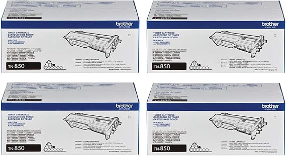Brother Genuine High Yield Black Toner Cartridge 4-Pack, TN850, Replacement Black Toner, Page Yield Up to 8,000 Pages Each