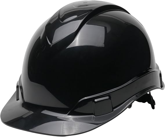 Pyramex Ridgeline Cap Style Hard Hat 4 Point Ratchet Black | Lightweight HDPE shell, Ratchet suspension, Rain trough, Construction & utility, ANSI Z89.1 Type I Class C/G/E