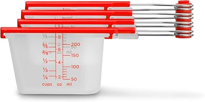 Dreamfarm Levups | Scraping Self-Leveling Measuring Cups | Set of 4 Cups | Red  Clear