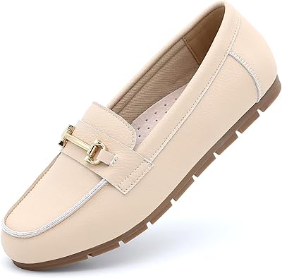 Genuine Leather Loafers for Women Driving Moccasins Business Casual Work Shoes Comfortable & Lightweight Womens Dress Flats Slip On Shoes