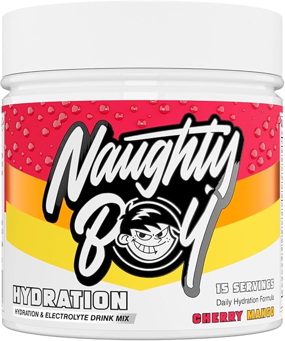 Naughty Boy Hydration Electrolyte Powder, Sugar Free Hydration Drink with Electrolytes & Creatine, 127.5g, Cherry Mango