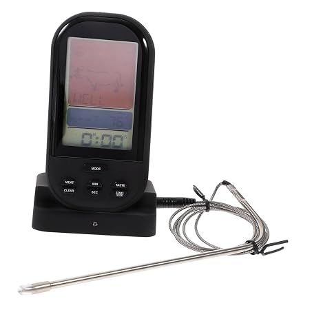 Wireless Remote Grill Thermometer with Large Backlit LCD Instant Read Digital Meat Thermometer for Bbq Oven Smoker Pre Programmed Temperature Alerts Feet Range Timer Alarm