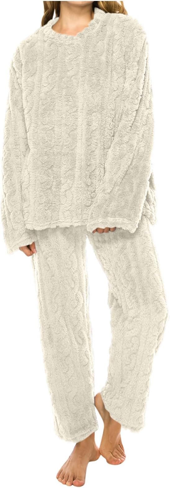 2025 Women Winter Plush Pajamas Flannel Warm Heavyweight Sleepwear Round Neck Chunky Night Suit Casual Loungewear