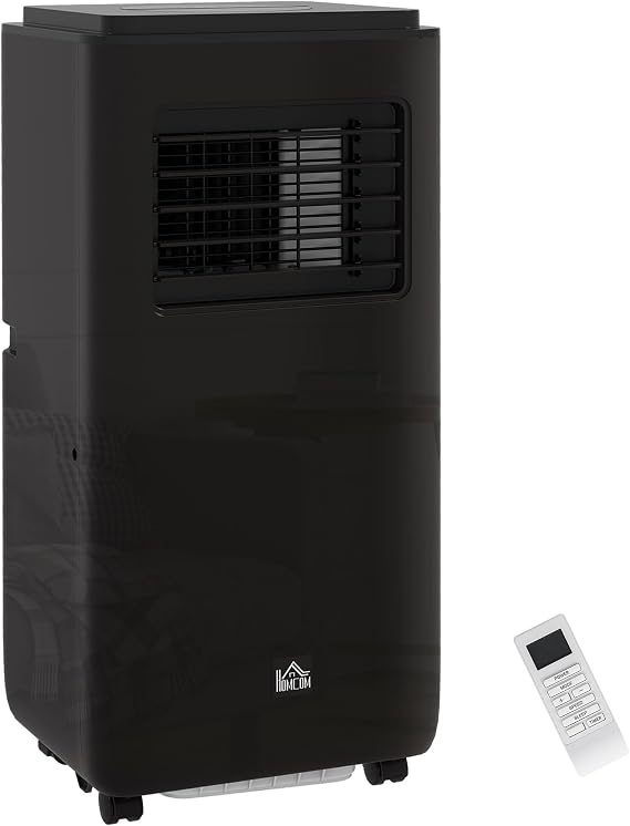 HOMCOM 10000 BTU Portable Air Conditioner for 440 Sq. Ft. Rooms, Deep Black | 5-in-1 AC Unit, Dehumidifier, Cooling Fan, Auto, Sleep, Remote, 24H Timer On/Off, Window Installation Kit