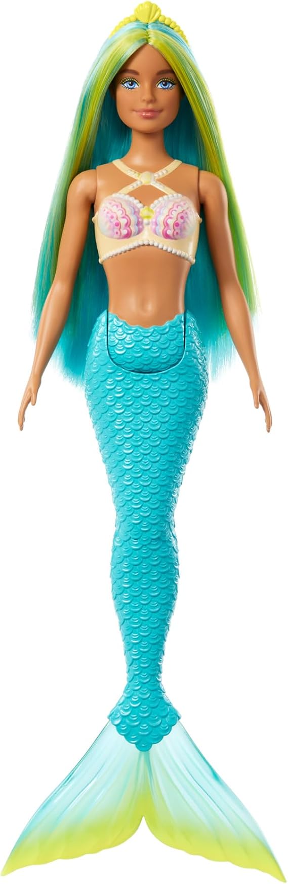 Barbie Mermaid Doll with Two-Tone Blue and Yellow Fantasy Hair | Headband Accessory, Toy with Shell Bodice and Turquoise Tail