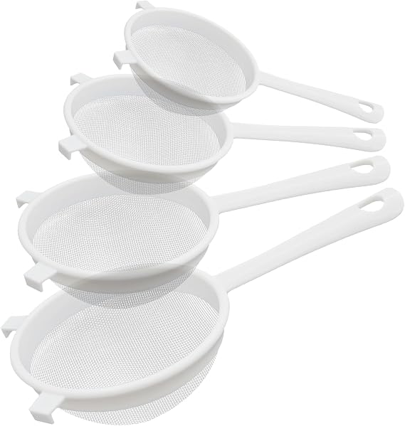 4 Pcs Plastic Nylon Fine Mesh Kefir Strainer Set with Handle, Sieve Fine Mesh Colander Flour Sifter for Yogurt Baking Kitchen Kefir Tea Juice Pasta