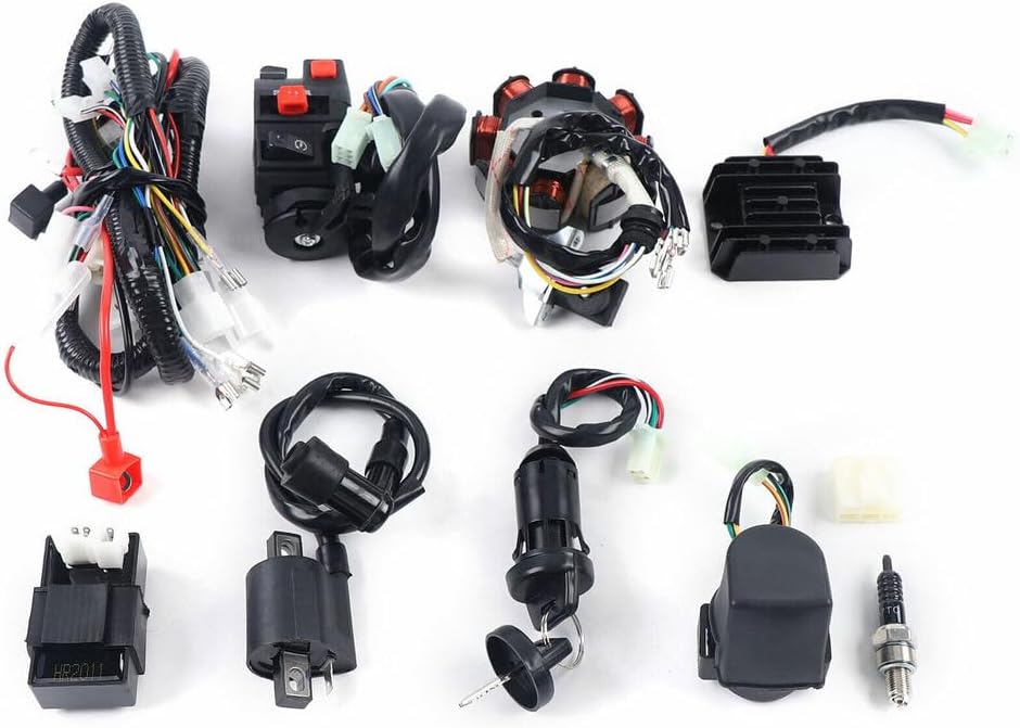 Electric Harness CDI Stator Kit CDI Wire Harness Wiring Loom Coil Rectifier KITS Full Electrics Wiring Harness Wire Loom CDI Stator Motorcycle Parts Fit for 150cc 250CC 300CC ATV Quad Dirt Bike