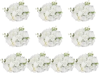 Flower Ball Arrangement Bouquet - 10 Pcs 15.75inch Diameter Fake Flower Ball Arrangement Bouquet Party Centerpieces for Tables -White Rose Bouquet Centerpiece Flowers for Wedding Table