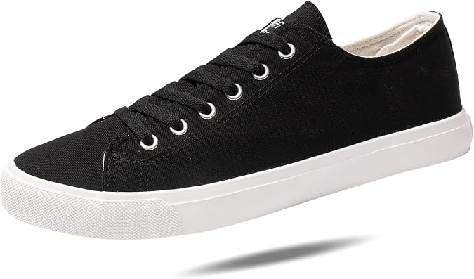 Men's Black Canvas Sneakers Low Top Casual Shoes for Men & Women, Retro Tennis Skate Shoes with Gum Grip Sole, Lightweight Breathable Everyday Sneaker Size 10