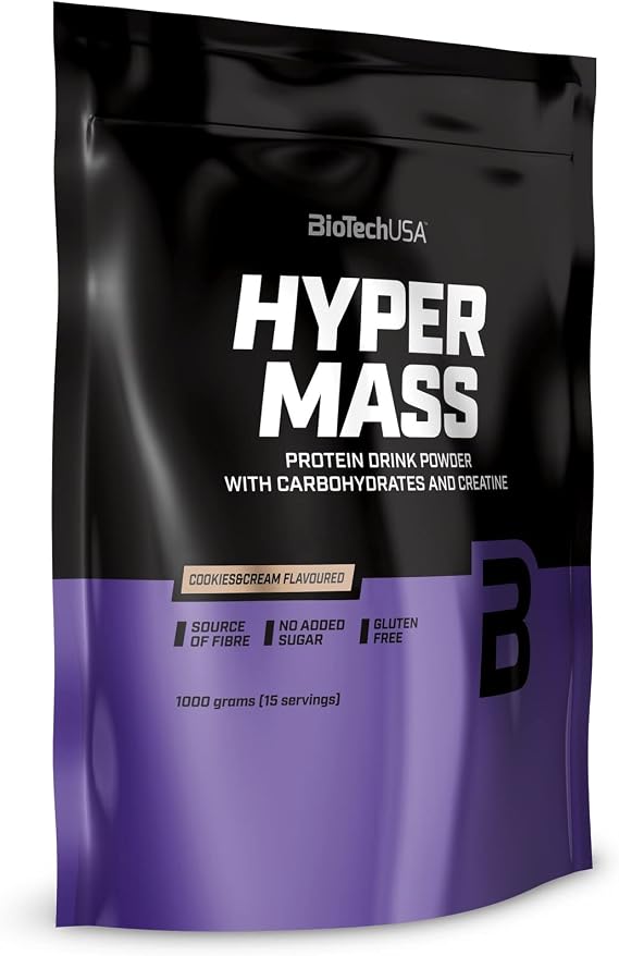 BioTechUSA Hyper Mass - Mass Gainer with Carbs & Protein Blend | Micronised Creatine | Gluten-Free, 1 kg, Cookies & Cream