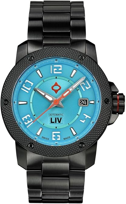 LIV GX1-A Swiss Automatic Watch for Men 42mm 26-Jewel Movement Skeleton Case Back Sapphire Crystal 330ft Water Resistant Swiss Made Men's Dress Watch