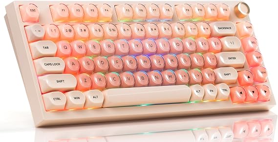 COSTOM WK75 75% Wireless Gaming Mechanical Jelly Keyboard, BT5.0/2.4GHz/USB-C, Hot Swappable Pre-lubed Custom Linear Switches, Gasket Structure, RGB Backlit Cute Keyboard for PC/Laptop/Xbox(Pink)