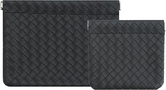 LYDZTION 2Pcs Small Makeup Bag Set for Women, Leather Cosmetic Bag Weave Pocket Pouch for Purse Coin Lipstick Jewelry Portable Storage Bag for Women-Jet