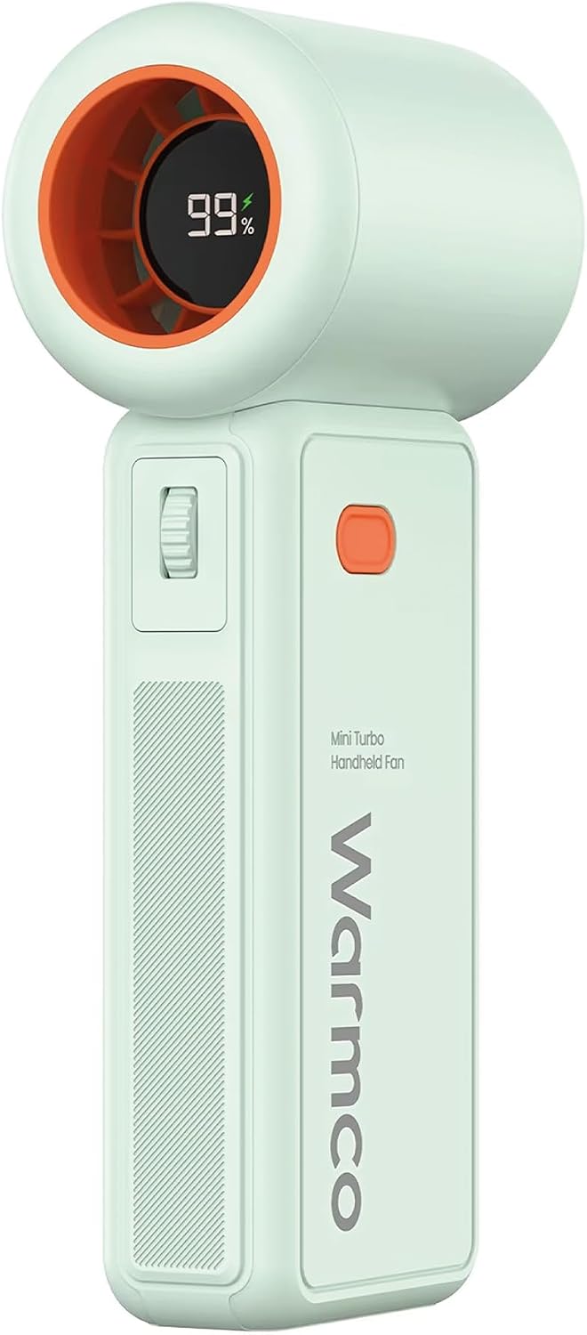 Warmco H1 15000 RPM Turbo El Vantilatörü 5000 mAh Şarjlı Dijital Göstergeli Mini Soğutucu Fan Yeşil