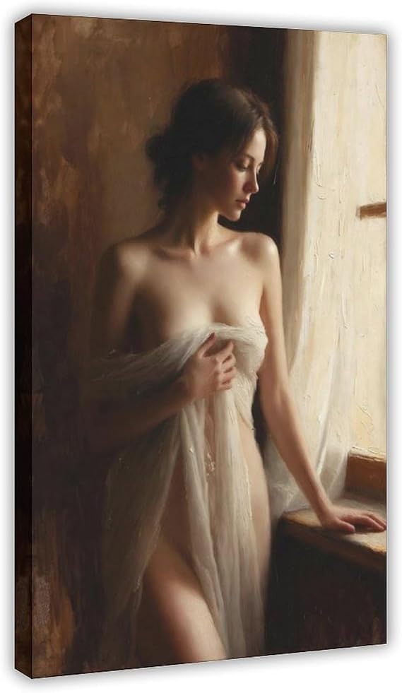 Elegant Nude Woman Canvas Wall Art Sensual Soft Light Portrait Artwork Pics