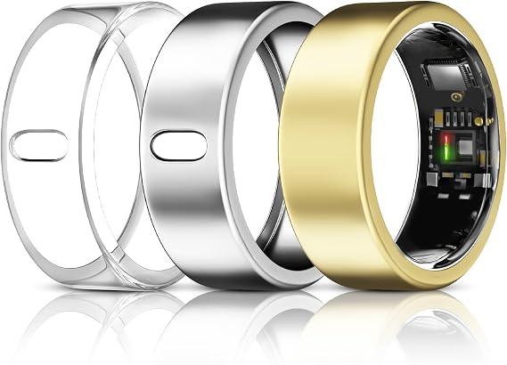 3 Pack Cover Compatible with Oura Ring Gen 4/Gen 3 Horizon/Heritage/Ultrahuman Ring, Surport Charging with Cover on, Anti-Scratch TPU Protector for Women Men-Clear+Silver+Gold-for Size 10