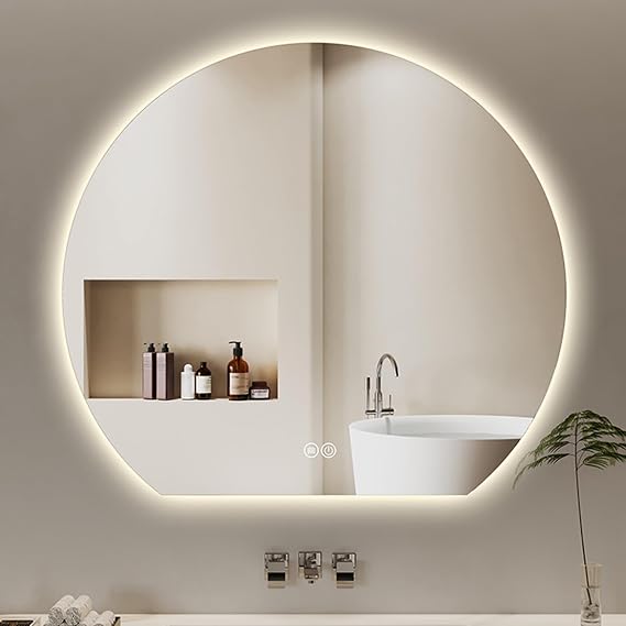 Half Moon LED Wall Mirror, Backlit Smart Vanity Mirror, Half Circle Shatter-Proof Bathroom Mirror, Lighted Makeup Mirror With 3 Colors And Dimmable Light(40x36cm/15.7x14.1in)