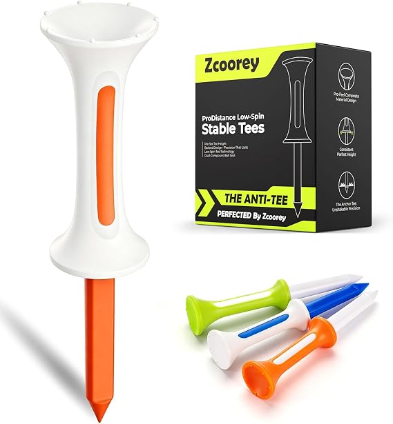 Golf Tees - 3 1/4" Composite Plastic Tees (20 Pack), Hybrid Low-Spin Silicone Cups for Longer Drives, Fixed Depth & Anti-Flyaway Barbed Tip for Maximum Consistency, 4 Colors (5 Each)