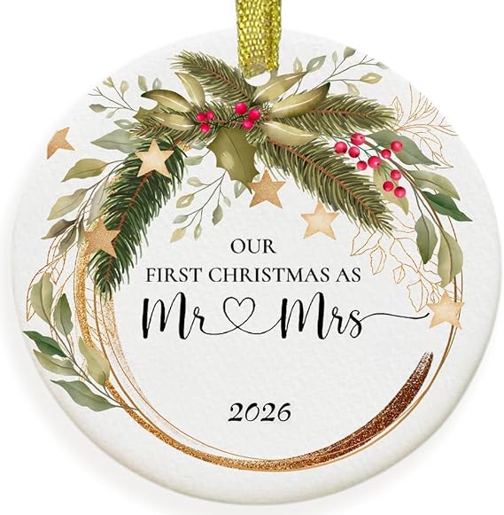 Wedding Gifts for Couple, Our First Christmas Married Ornament 2026, First Christmas Married Ornament, 1st Xmas As Mr and Mrs, Newlywed Gifts for Couples 2026