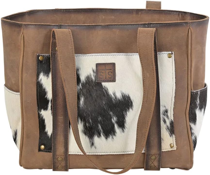 STS Ranchwear Womens Trinity Distressed Brown Cowhide Shoulder Tote Bag