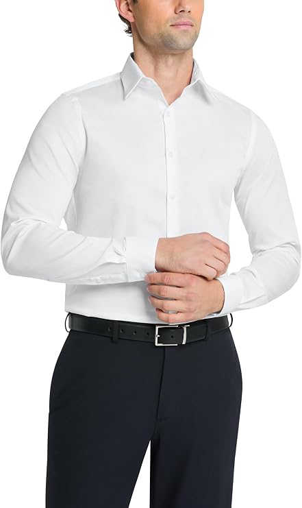Van Heusen mens Slim Fit Flex Collar Stretch Solid Dress Shirt, White, 15.5 Neck 32 -33 Sleeve Medium US