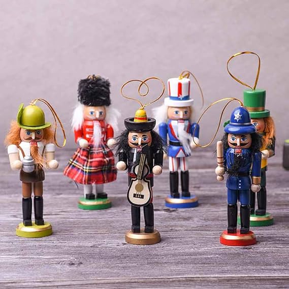 MANO Christmas Nutcracker Ornaments Set Wooden Nutcrackers Hanging Decorations for Christmas Tree Figures Puppet Gifts(5'', Green)