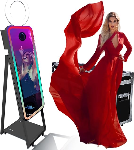 40inch Majic Mirror Photo Booth Machine with 21.5inch Touch Screen Selfie Photobooth Machine APP Control,Flight Case for Wedding Party Events (Black, Photo Booth Machine)