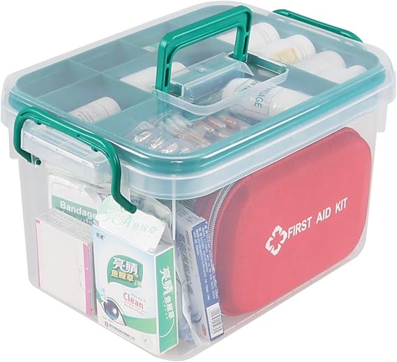Plastic Divided First Aid Storage Box Kit, Portable Handled Medicine First Aid Box, Medicine Basic Organizer Holder