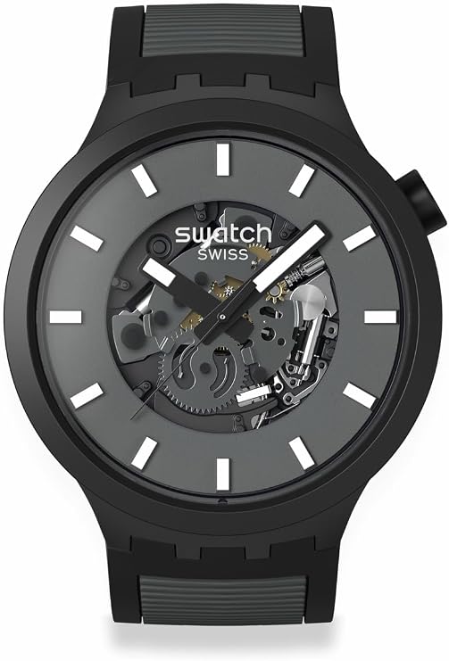 Swatch Big Bold Biosourced Lacquered Unisex Watch Casual Polymer Black Automatic Waterproof Past The Horizon