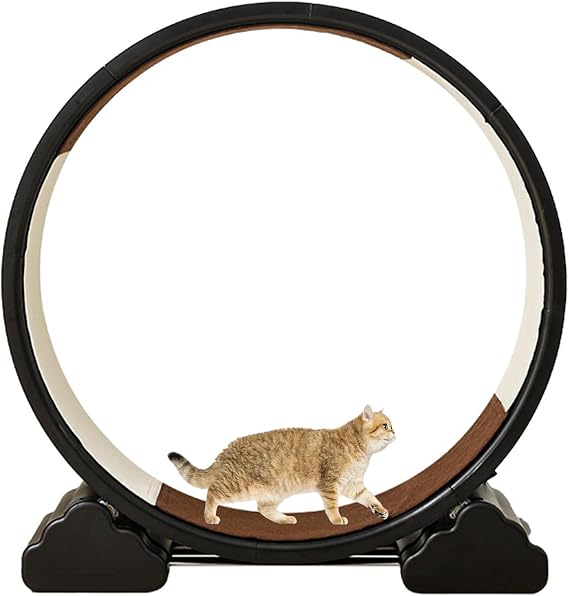 Cat Exercise Wheel, 35.43'' Large Quiet Cat Running Wheel for Indoor Cats, Pet Fitness Treadmill with Removable Wear-Resistant Carpet and Safety Lock